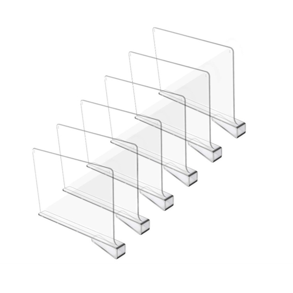 6 Pack Clear Acrylic Shelf Dividers for Closet Wood Shelves Purse Storage 12in‎